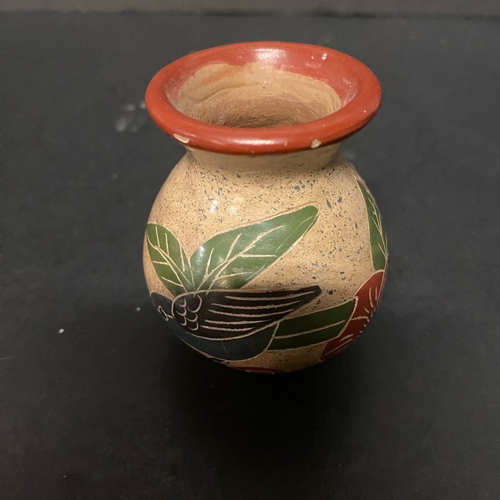 Handcrafted Pottery Mini Vase with Leaf Design
